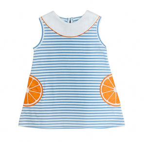 Zuccini Kids Girls Blue Stripe Dress with Orange Slice Pockets