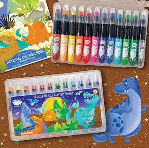 Piggy Story Dinosaur World Glitter Doodle Gel Crayons