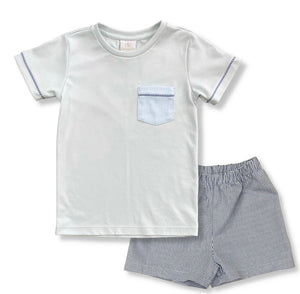 Lullaby Set Charlie Short Set with Light Blue Top and Blue Gingham Shorts