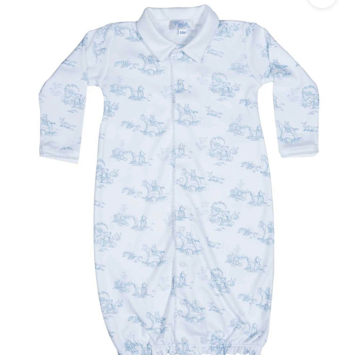 Nella Pima Blue Toile Converter Gown with White Collar