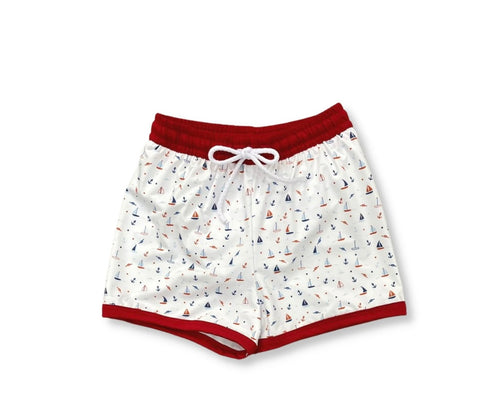 Lullaby Set Barnes Nautical Print Boys Swimsuit with Red Waist