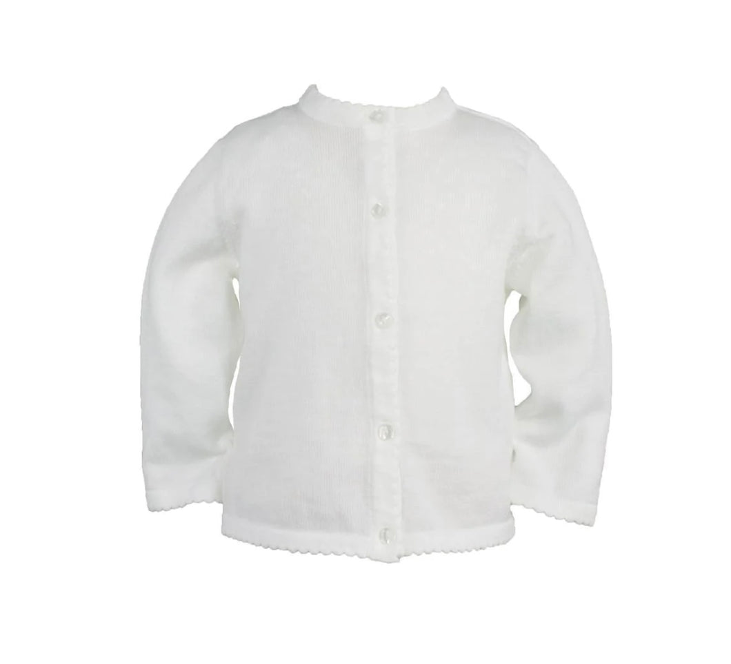 Petit Ami Big Girls White Scallop Edge Cardigan Sweater