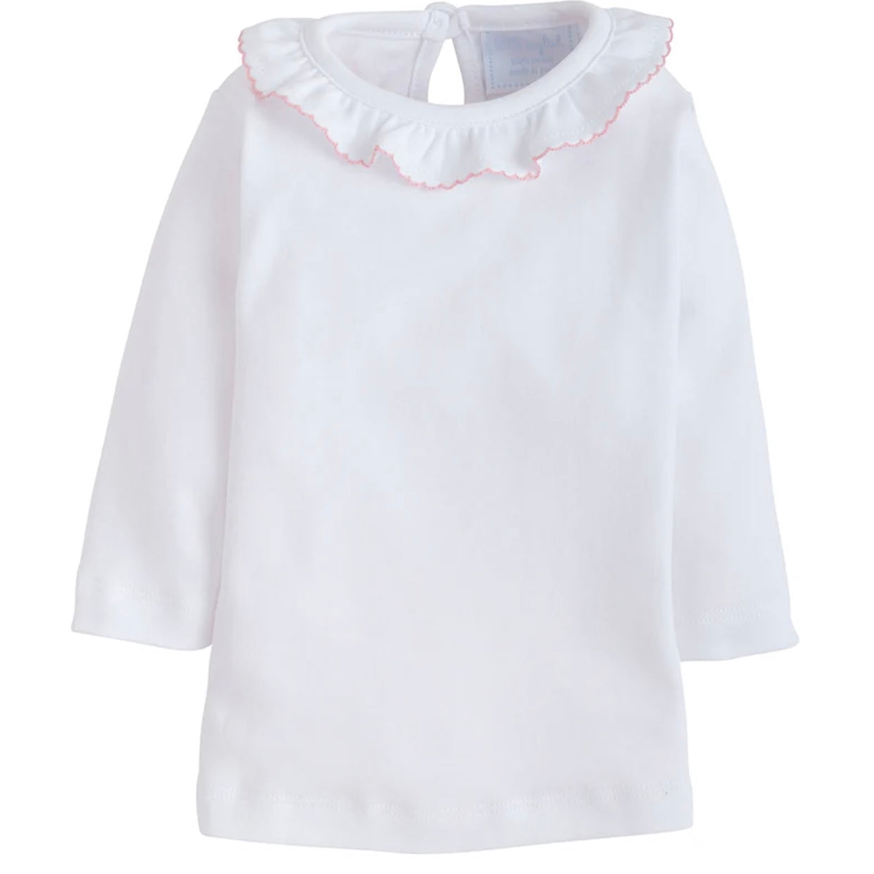 Little English Long Sleeve Knit Blouse with Pink Piped Ruffled Collar
