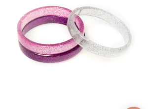 Lilies and Roses Glitter Pink and Silver Set of Three Bangles