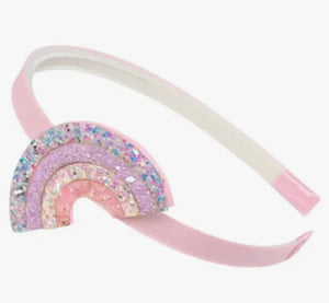 Lolo Headbands Rainbow Headband on Pink Grosgrain