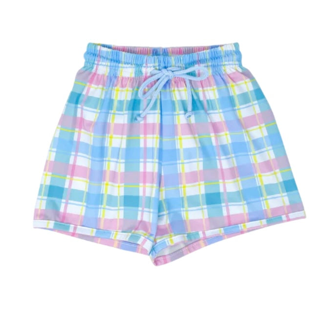 Lullaby Set Boys Barne Bathing Suit in Pink, Blue and Yellow Plaid