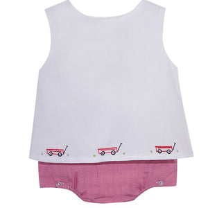 Baby Sen White Bailey Diaper Set with Hand-Stitched Wagons Along Hem