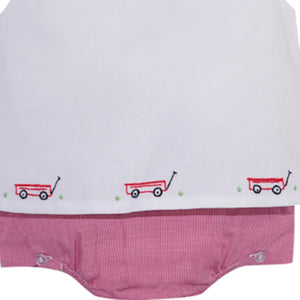 Baby Sen White Bailey Diaper Set with Hand-Stitched Wagons Along Hem