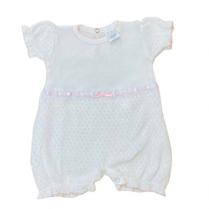 Paty Girl White Bubble with Pink Ribbon and Eyelet Lace