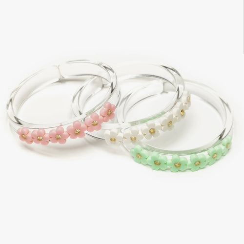 Lilies and Roses Set of Three Bangles-Pink, White, and Green