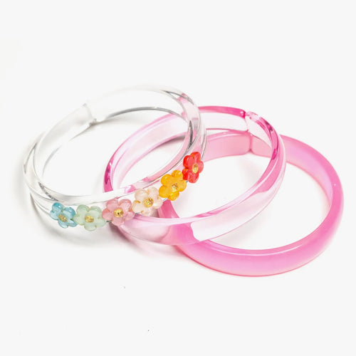Lilies and Roses Set of Three Bangles-Pink Bangles with Flower Accent