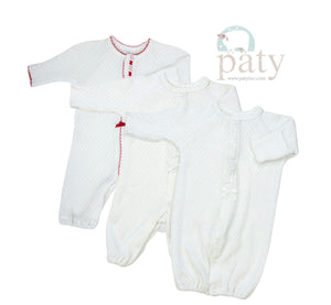 Paty Long Sleeve Romper with Red and White Eyelit Ribbon