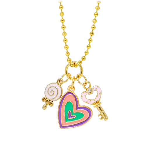 Tiny Treats Heart, Lollipop, and Key Gold Charm Necklace