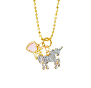 Tiny Treats Shiny Unicorn, Heart and Gem Gold Necklace