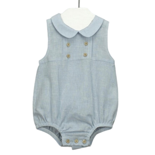 Babidu Boys Blue Micro Gingham Sleeveless Bubble with Button Accents