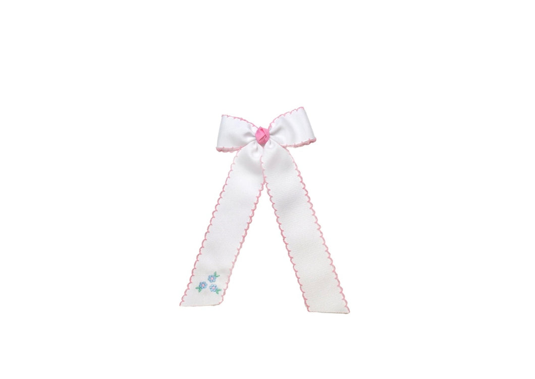 Lullaby Set White Hair Ribbon with Embroidered Rosebud