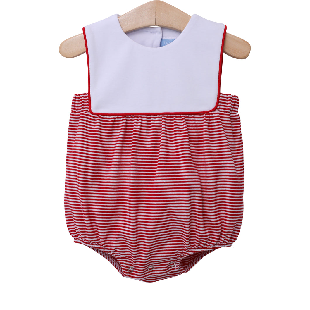 Trotter Street Red and White Stripe Noah Bubble with White Bib Front
