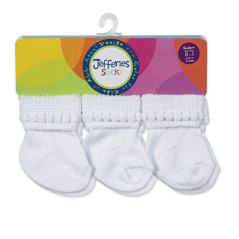 Jefferies Rock-A-Bye Turn Cuff Socks 6 Pair Pack-White, White/Blue Mix & White/Pink Mix