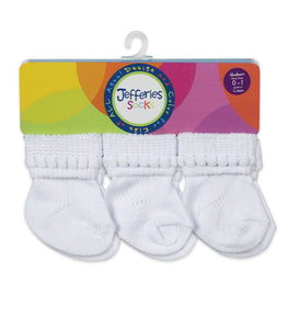 Jefferies Rock-A-Bye Turn Cuff Socks 6 Pair Pack-White, White/Blue Mix & White/Pink Mix